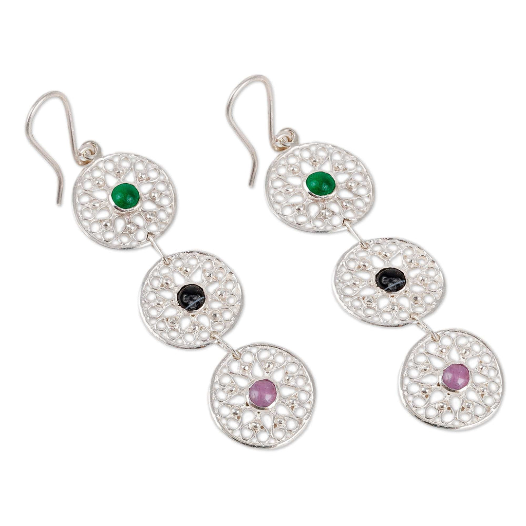 Heart-Themed Sterling Silver Multi-Gemstone Dangle Earrings - Wonders of the Road
