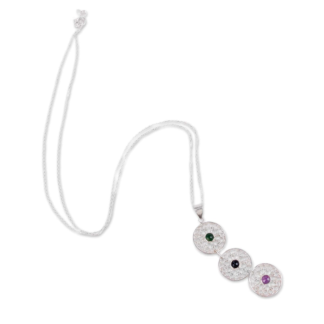 Heart-Themed Sterling Silver Multi-Gemstone Pendant Necklace - Wonders of the Road