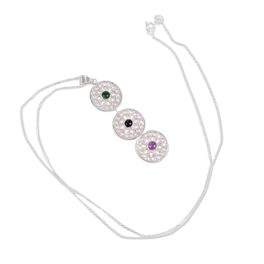 Heart-Themed Sterling Silver Multi-Gemstone Pendant Necklace - Wonders of the Road