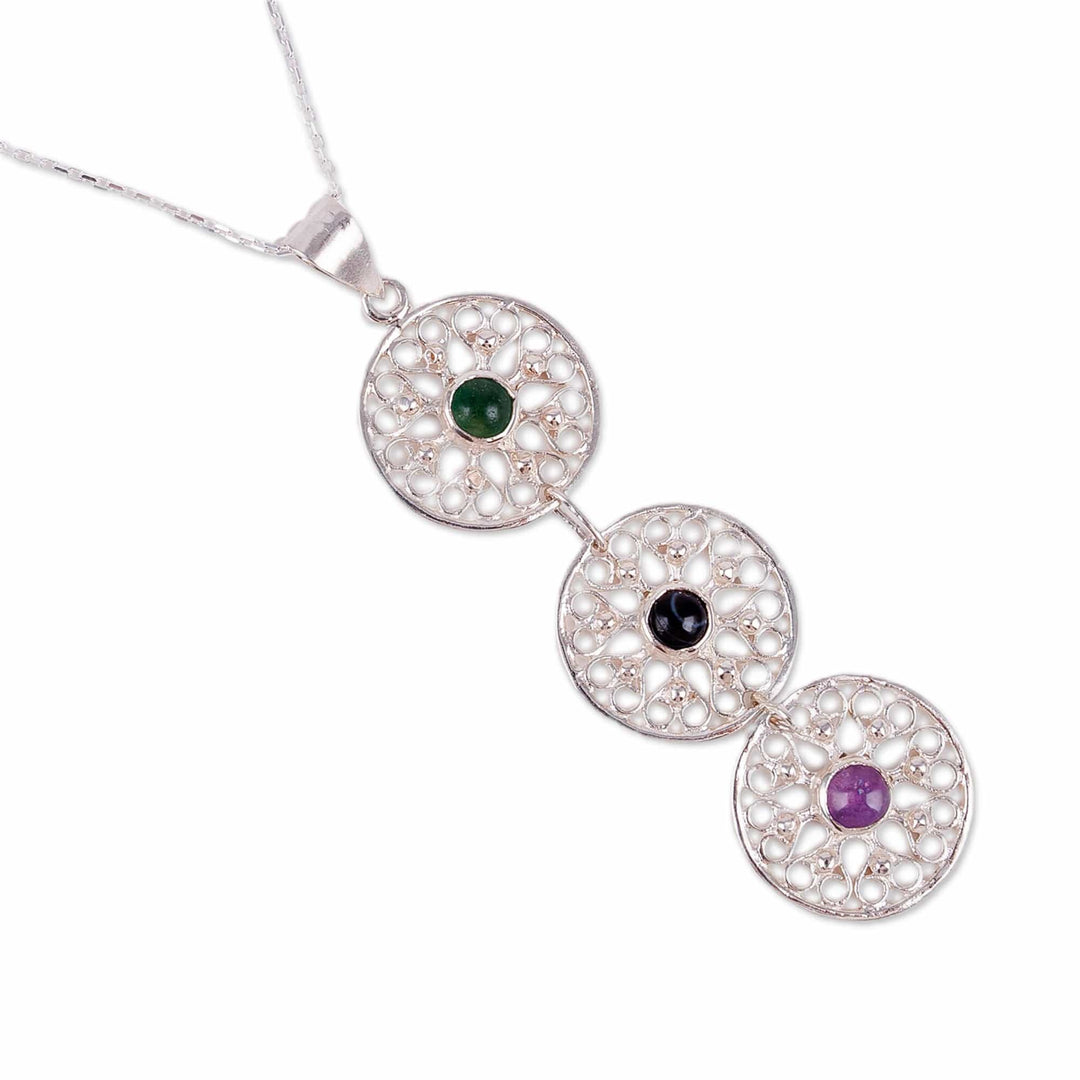 Heart-Themed Sterling Silver Multi-Gemstone Pendant Necklace - Wonders of the Road