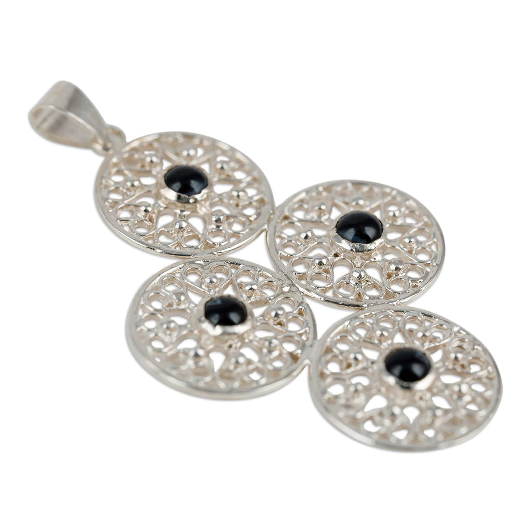 Agate Sterling Silver Filigree Heart & Star Pendant Necklace - Silk Road's Romance