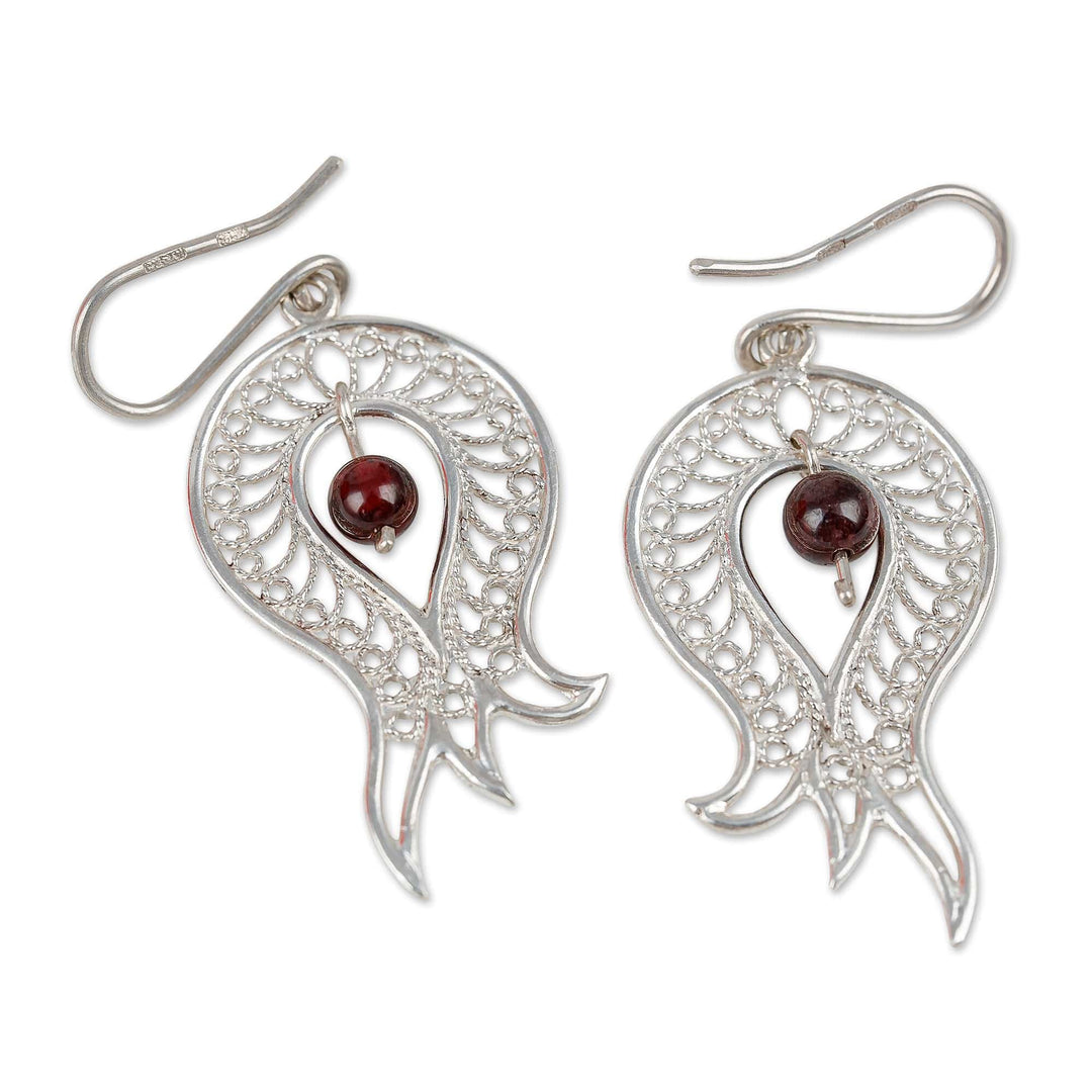 Polished Pomegranate-Shaped Garnet Filigree Dangle Earrings - Passion at the Forest