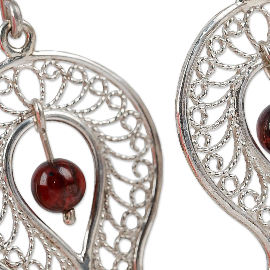 Polished Pomegranate-Shaped Garnet Filigree Dangle Earrings - Passion at the Forest