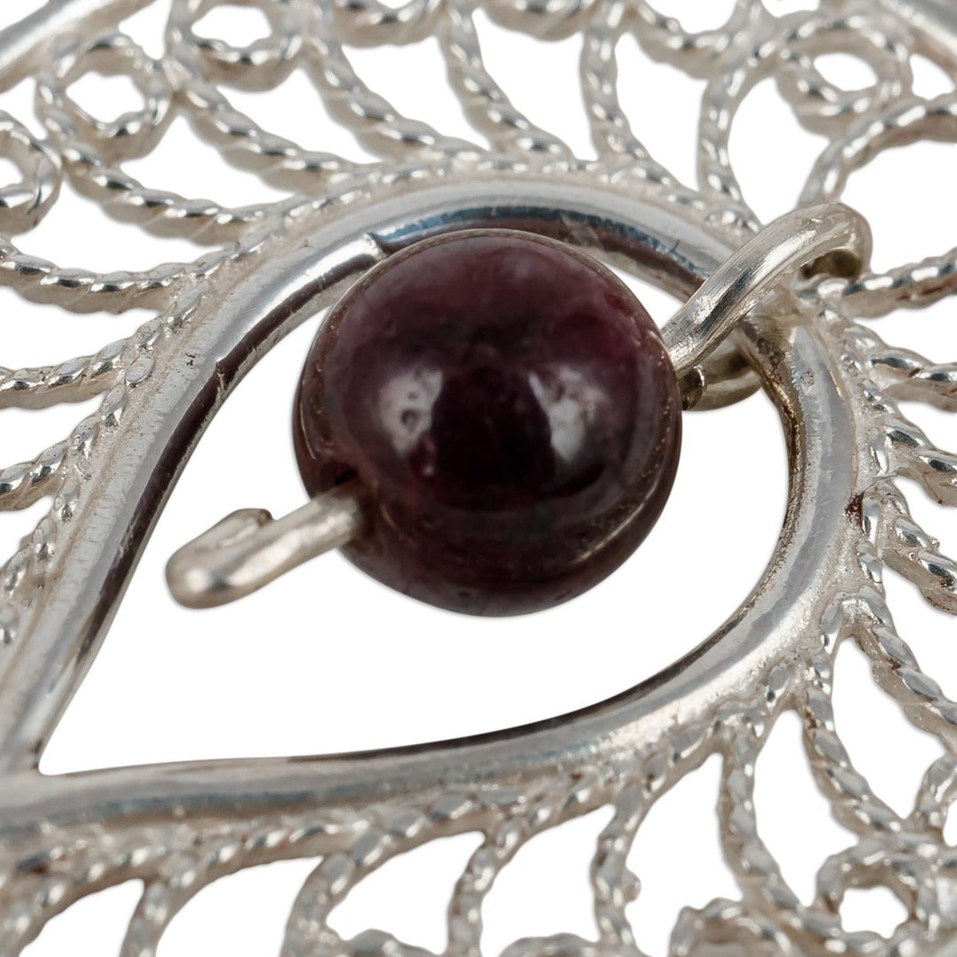 Garnet Sterling Silver Filigree Pomegranate Pendant Necklace - Passion at the Forest