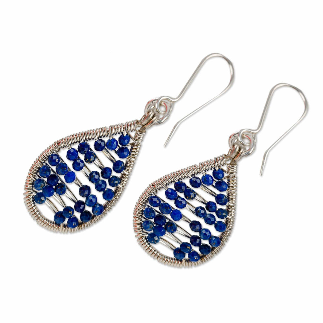 Polished Drop-Shaped Lapis Lazuli Beaded Dangle Earrings - Sky's Intellect