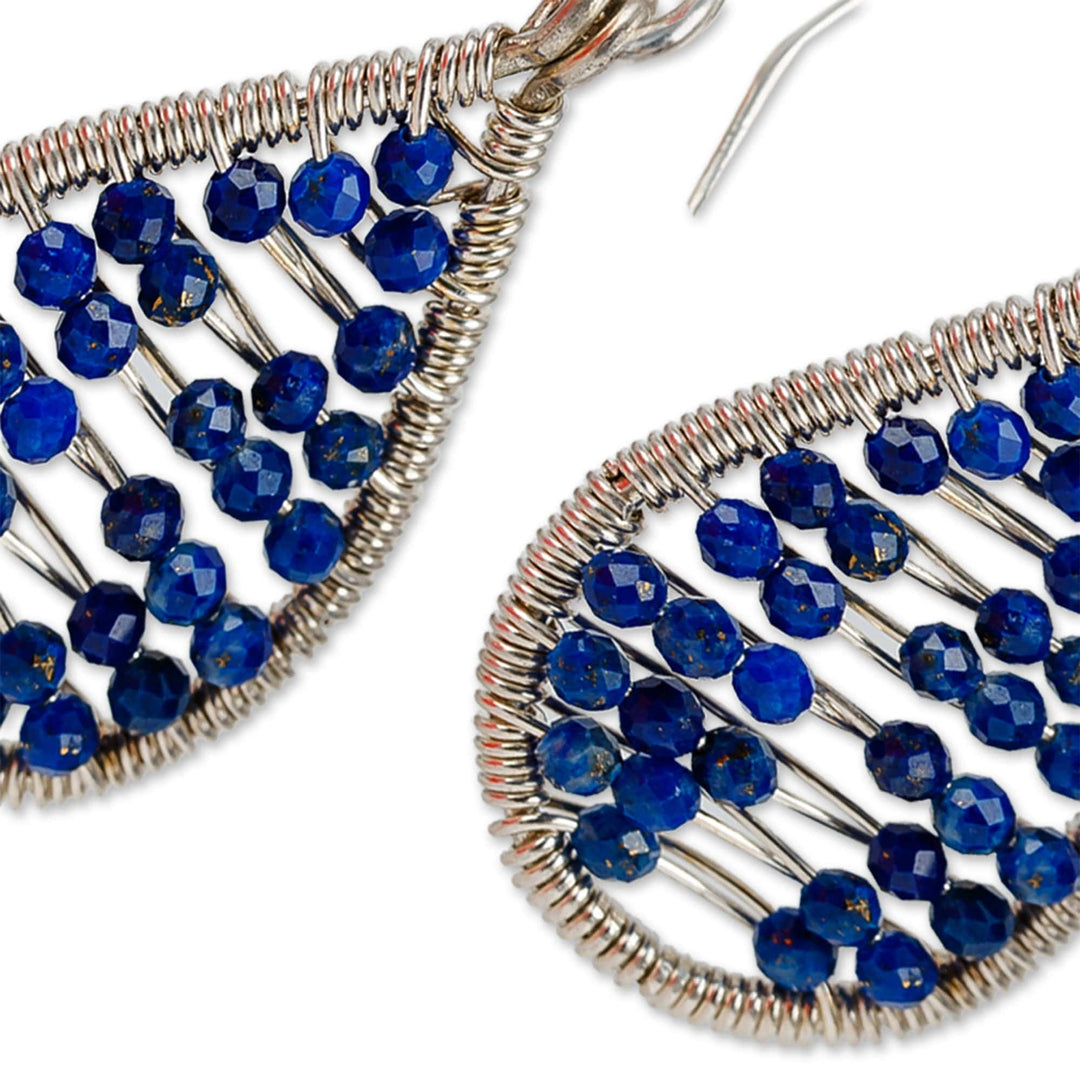 Polished Drop-Shaped Lapis Lazuli Beaded Dangle Earrings - Sky's Intellect