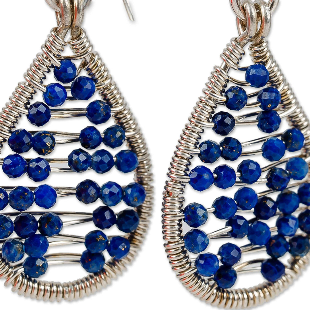 Polished Drop-Shaped Lapis Lazuli Beaded Dangle Earrings - Sky's Intellect