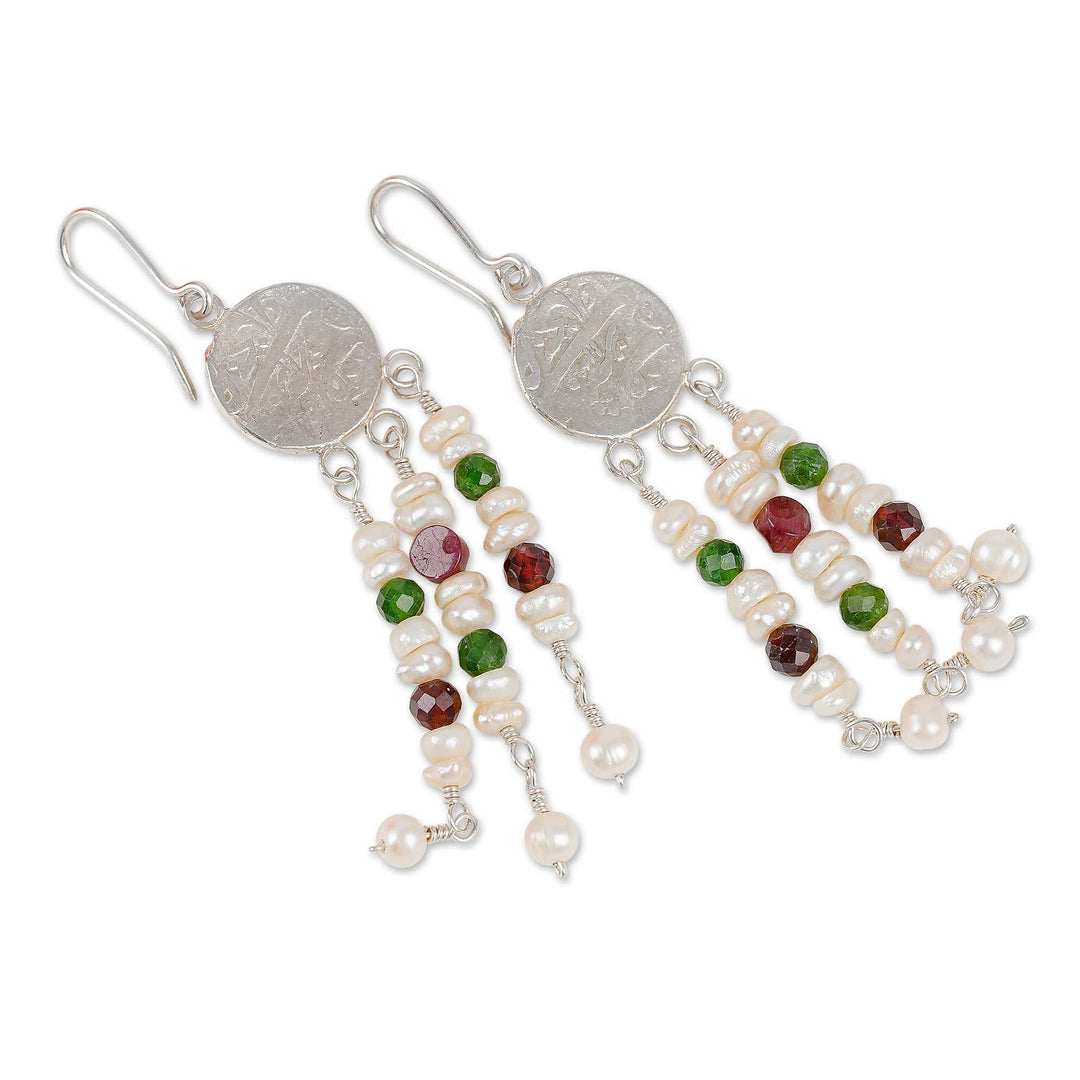 Traditional Multi-Gemstone Waterfall Dangle Earrings - Uzbekistan Cascades