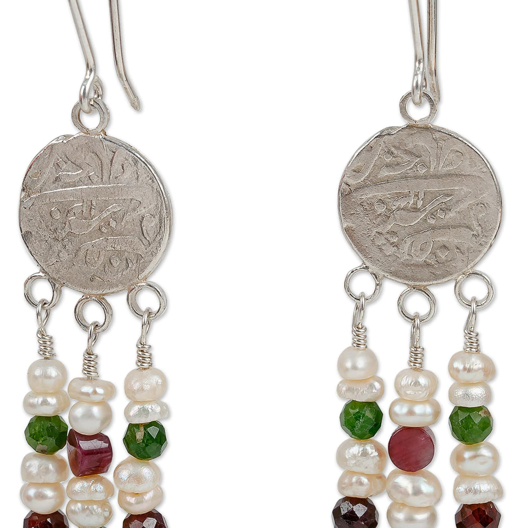 Traditional Multi-Gemstone Waterfall Dangle Earrings - Uzbekistan Cascades
