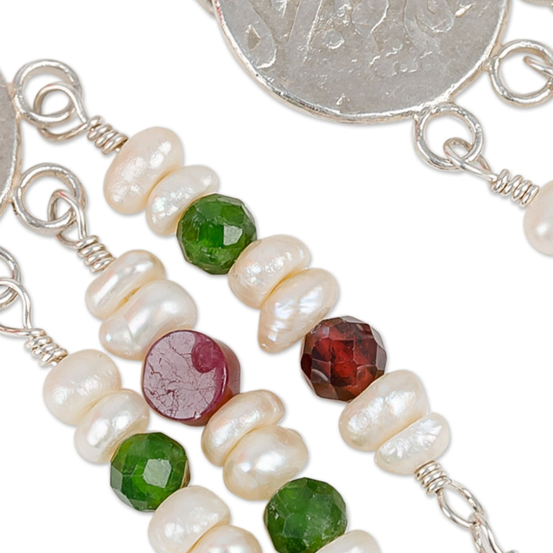 Traditional Multi-Gemstone Waterfall Dangle Earrings - Uzbekistan Cascades