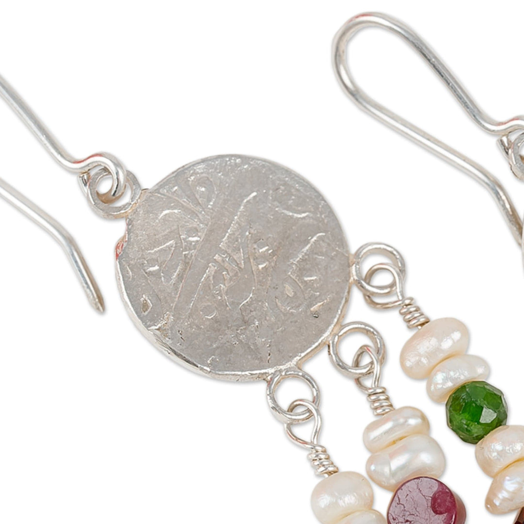 Traditional Multi-Gemstone Waterfall Dangle Earrings - Uzbekistan Cascades