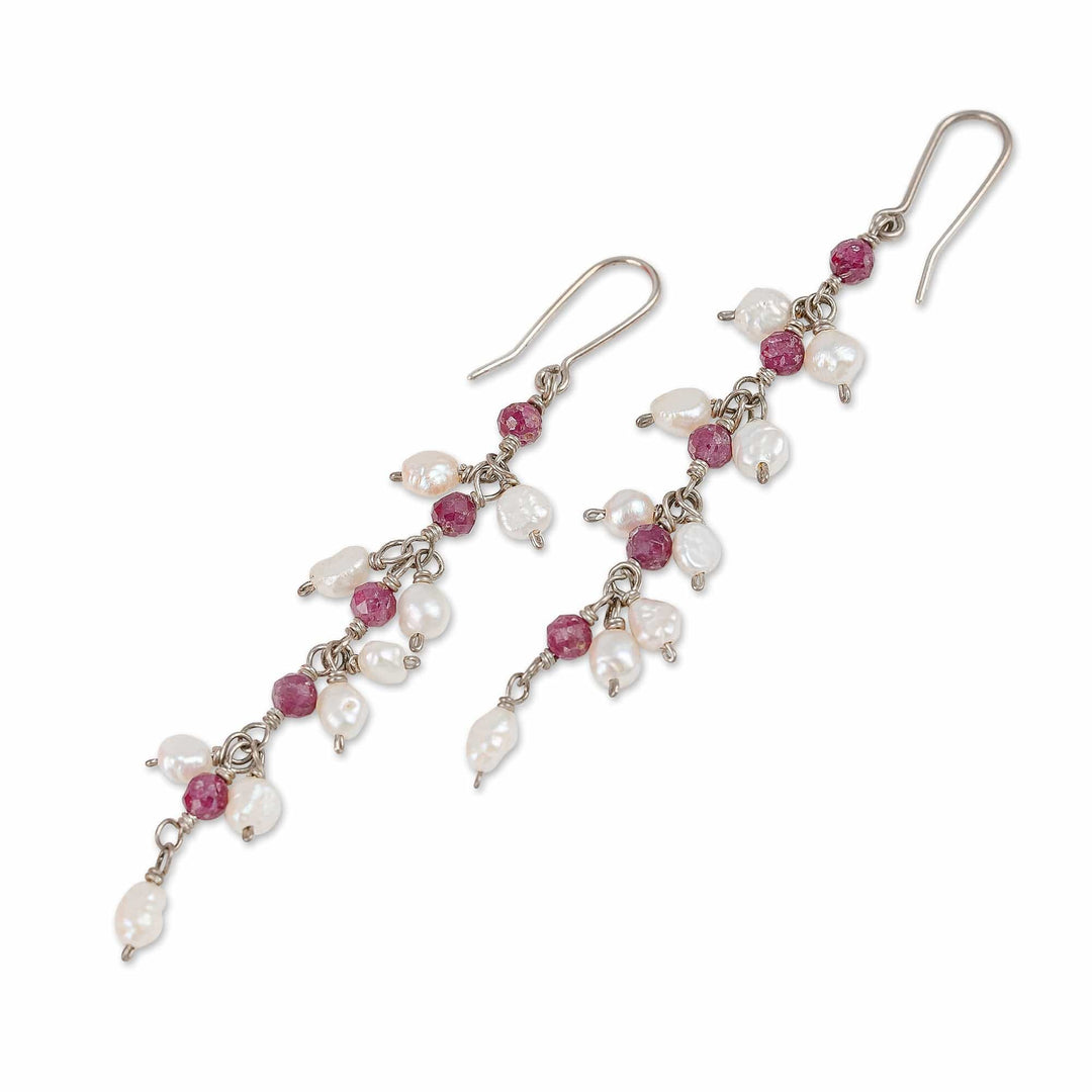 Natural Spinel and Cream Pearl Beaded Dangle Earrings - True Heaven