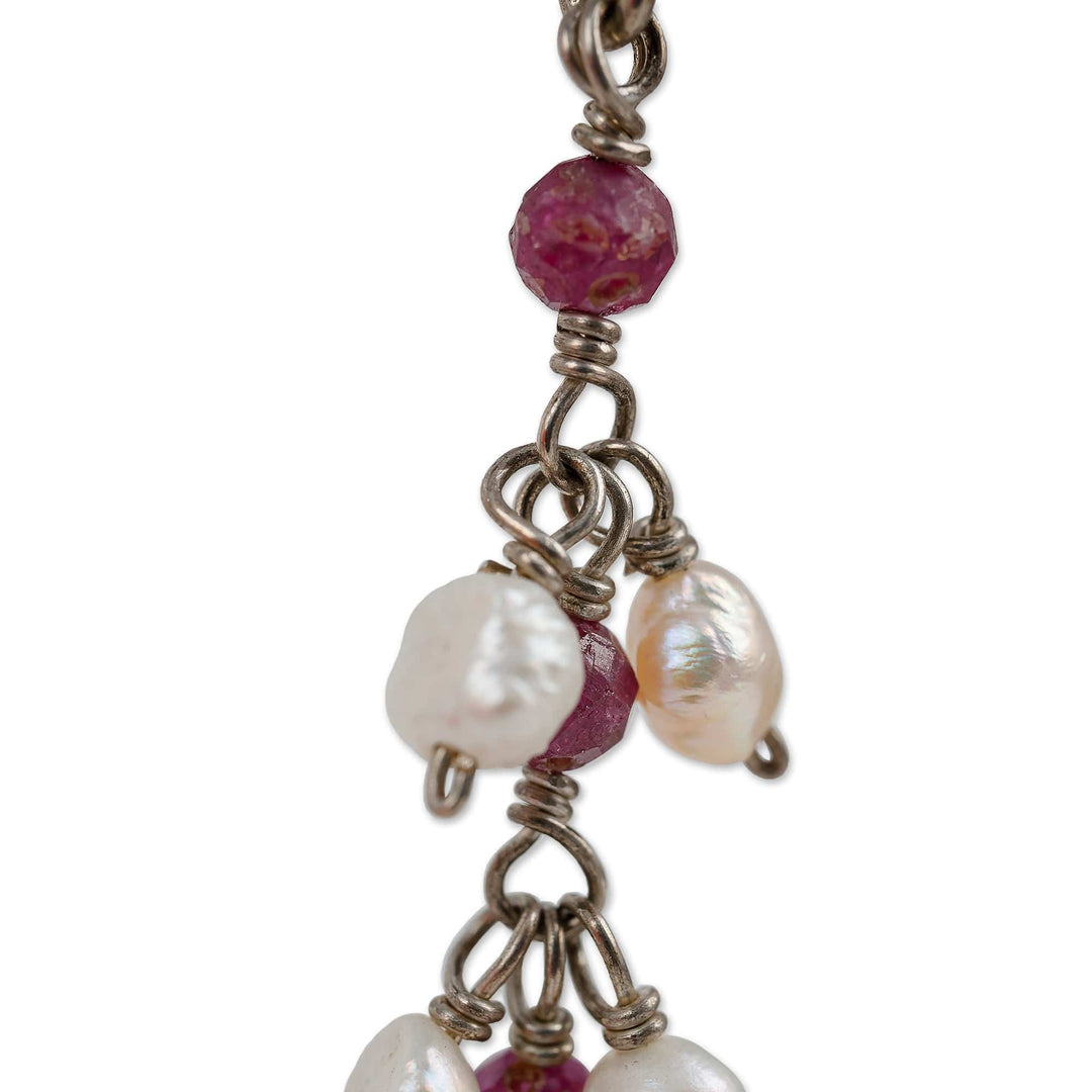 Natural Spinel and Cream Pearl Beaded Dangle Earrings - True Heaven