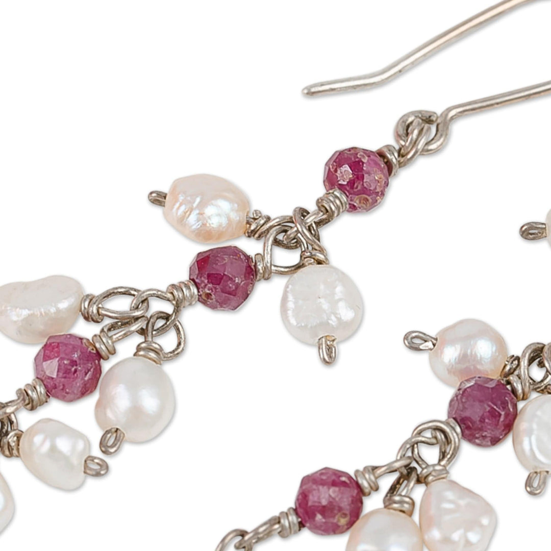 Natural Spinel and Cream Pearl Beaded Dangle Earrings - True Heaven