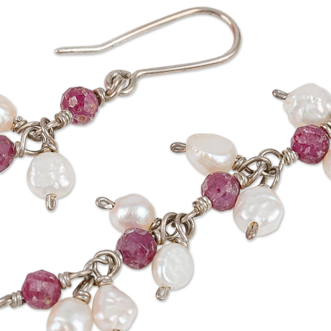 Natural Spinel and Cream Pearl Beaded Dangle Earrings - True Heaven