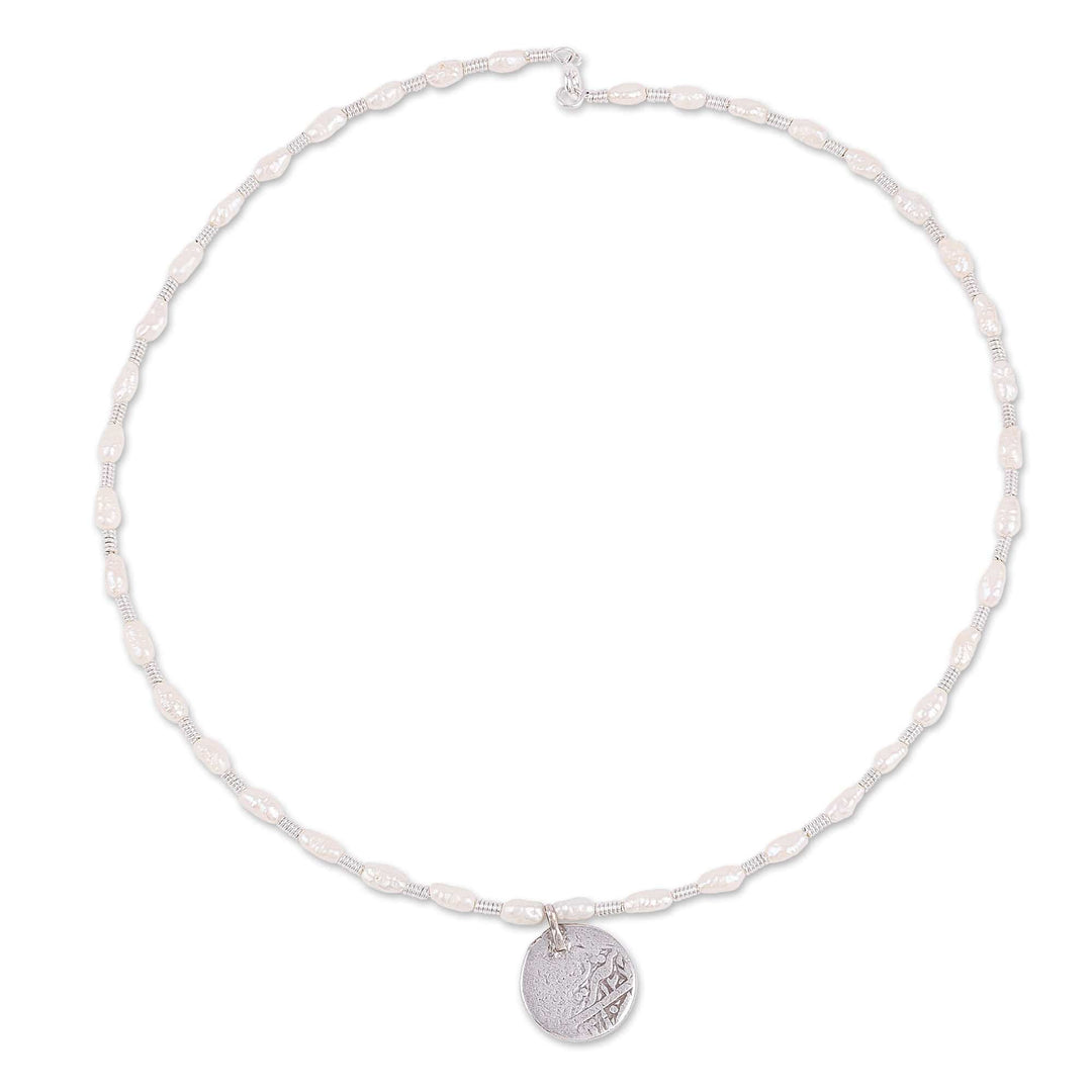 Bukhara Emirate Coin and Biwa Pearl Choker Pendant Necklace - Loyalty from the Road