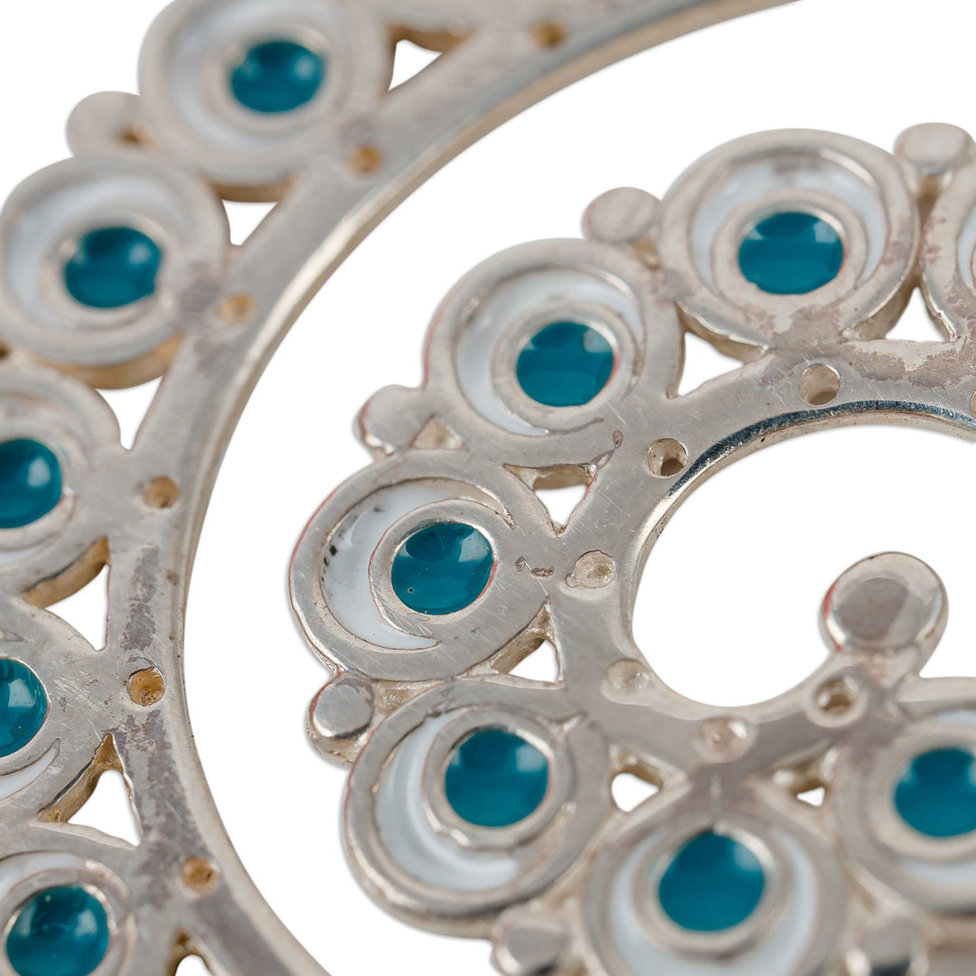 Peacock-Inspired Teal Sterling Silver Half-Hoop Earrings - Uzbekistan's Nimbus