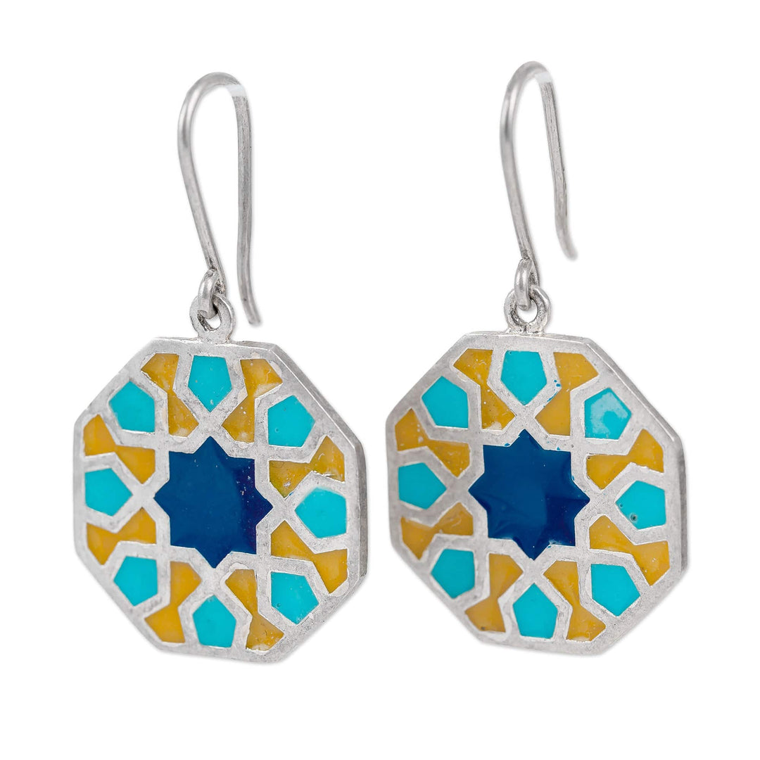 Classic Geometric Painted Sterling Silver Dangle Earrings - Palace Mosaics