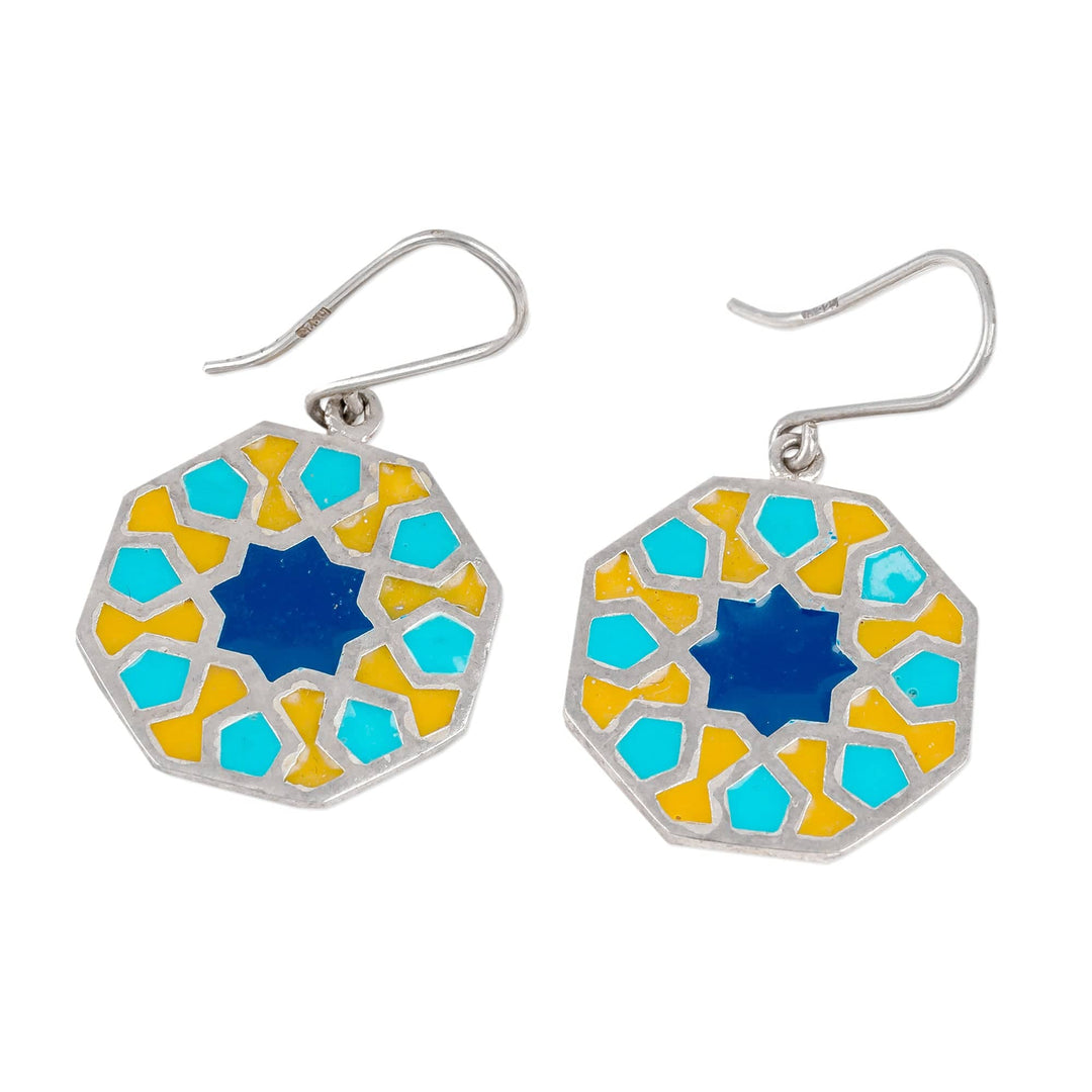 Classic Geometric Painted Sterling Silver Dangle Earrings - Palace Mosaics