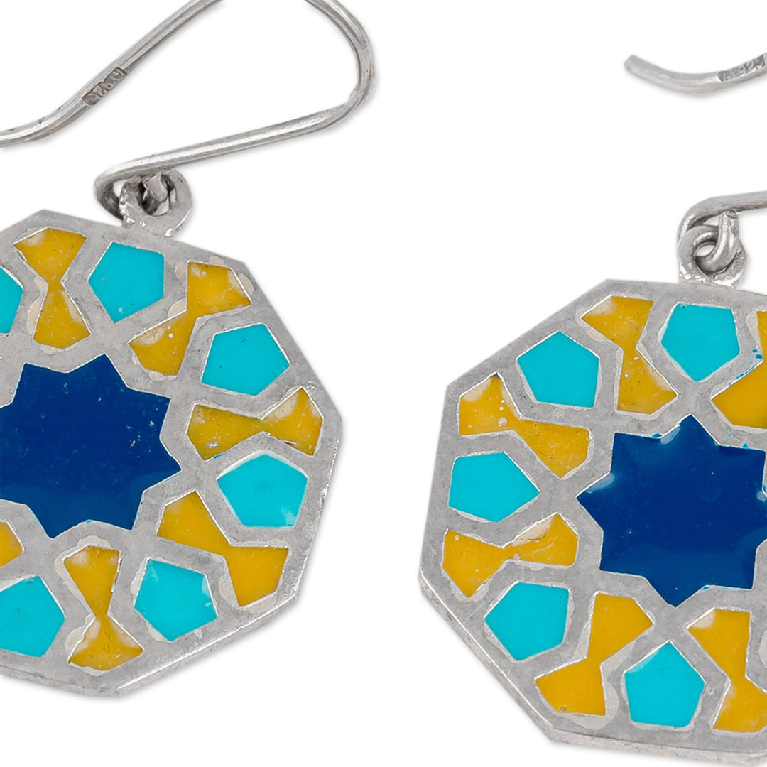 Classic Geometric Painted Sterling Silver Dangle Earrings - Palace Mosaics