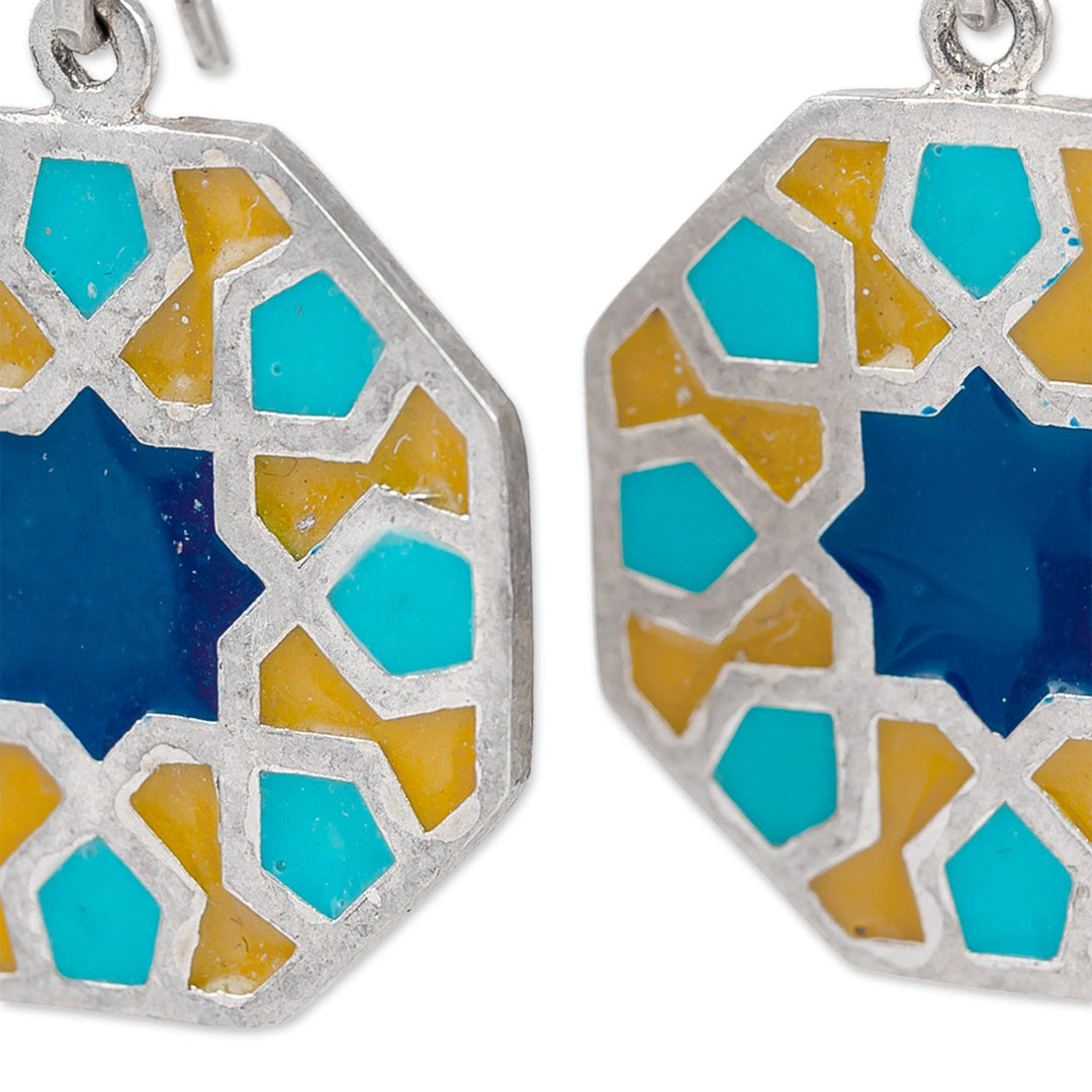 Classic Geometric Painted Sterling Silver Dangle Earrings - Palace Mosaics