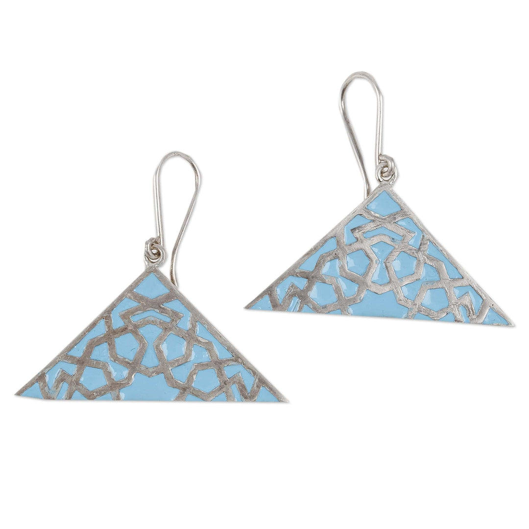 Modern Hand-Painted Sterling Silver Triangle Dangle Earrings - Modern Triangle