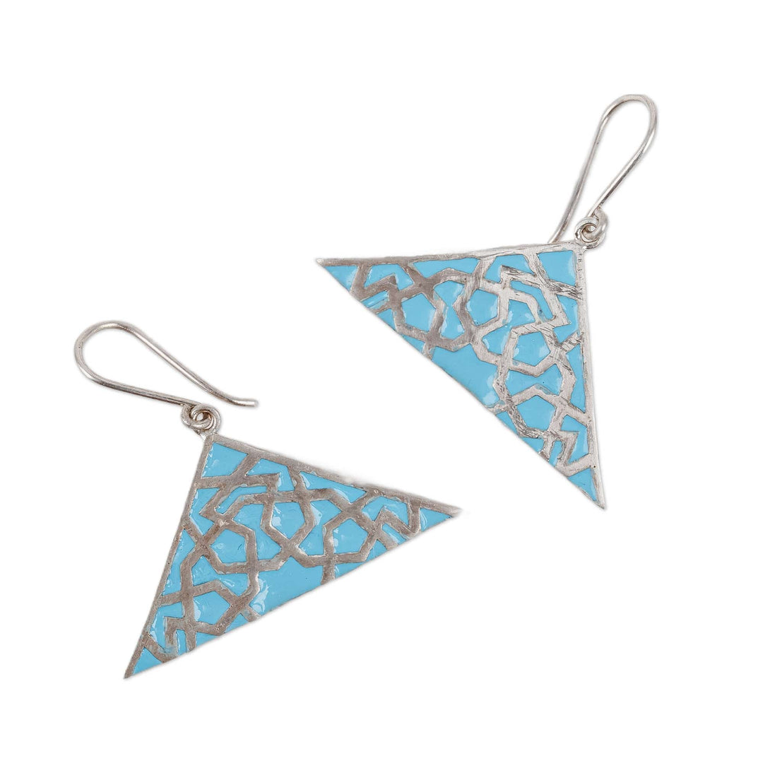 Modern Hand-Painted Sterling Silver Triangle Dangle Earrings - Modern Triangle