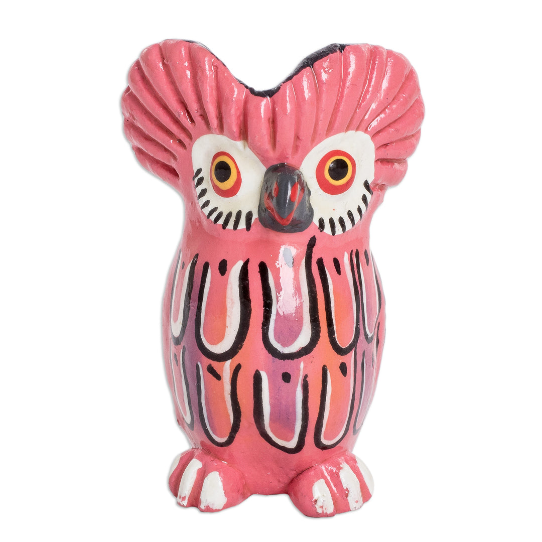 Ceramic Owl Figurine in Pink Hand-Painted in Guatemala - Sweet Tecolote