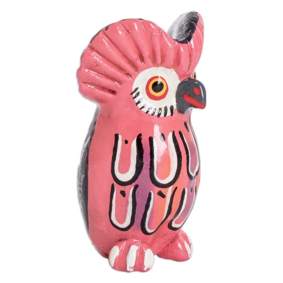 Ceramic Owl Figurine in Pink Hand-Painted in Guatemala - Sweet Tecolote
