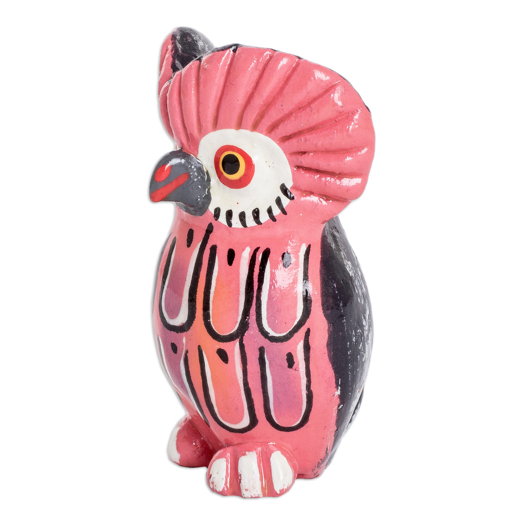 Ceramic Owl Figurine in Pink Hand-Painted in Guatemala - Sweet Tecolote