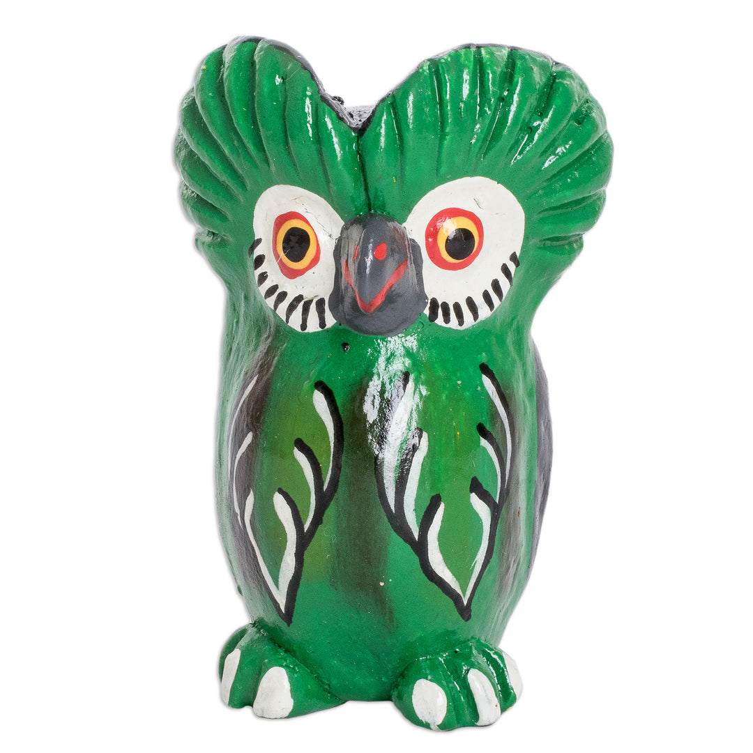 Ceramic Owl Figurine in Green Hand-Painted in Guatemala - Wise Tecolote