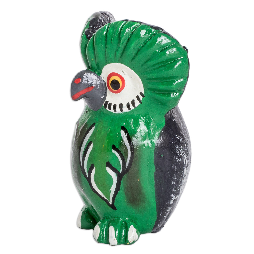 Ceramic Owl Figurine in Green Hand-Painted in Guatemala - Wise Tecolote
