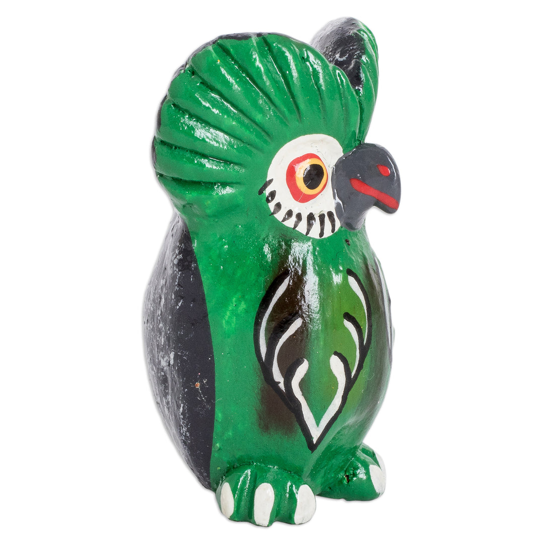 Ceramic Owl Figurine in Green Hand-Painted in Guatemala - Wise Tecolote