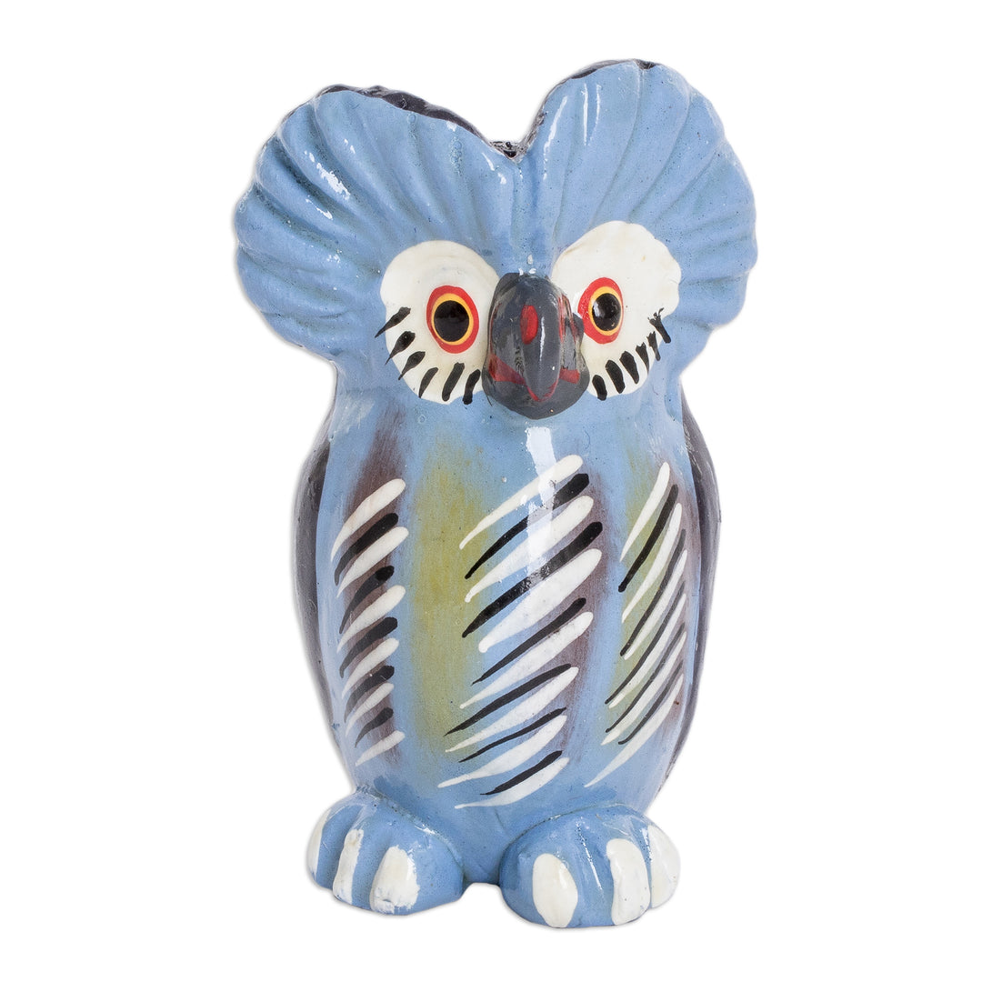 Ceramic Owl Figurine in Light Blue Hand-Painted in Guatemala - Curious Tecolote