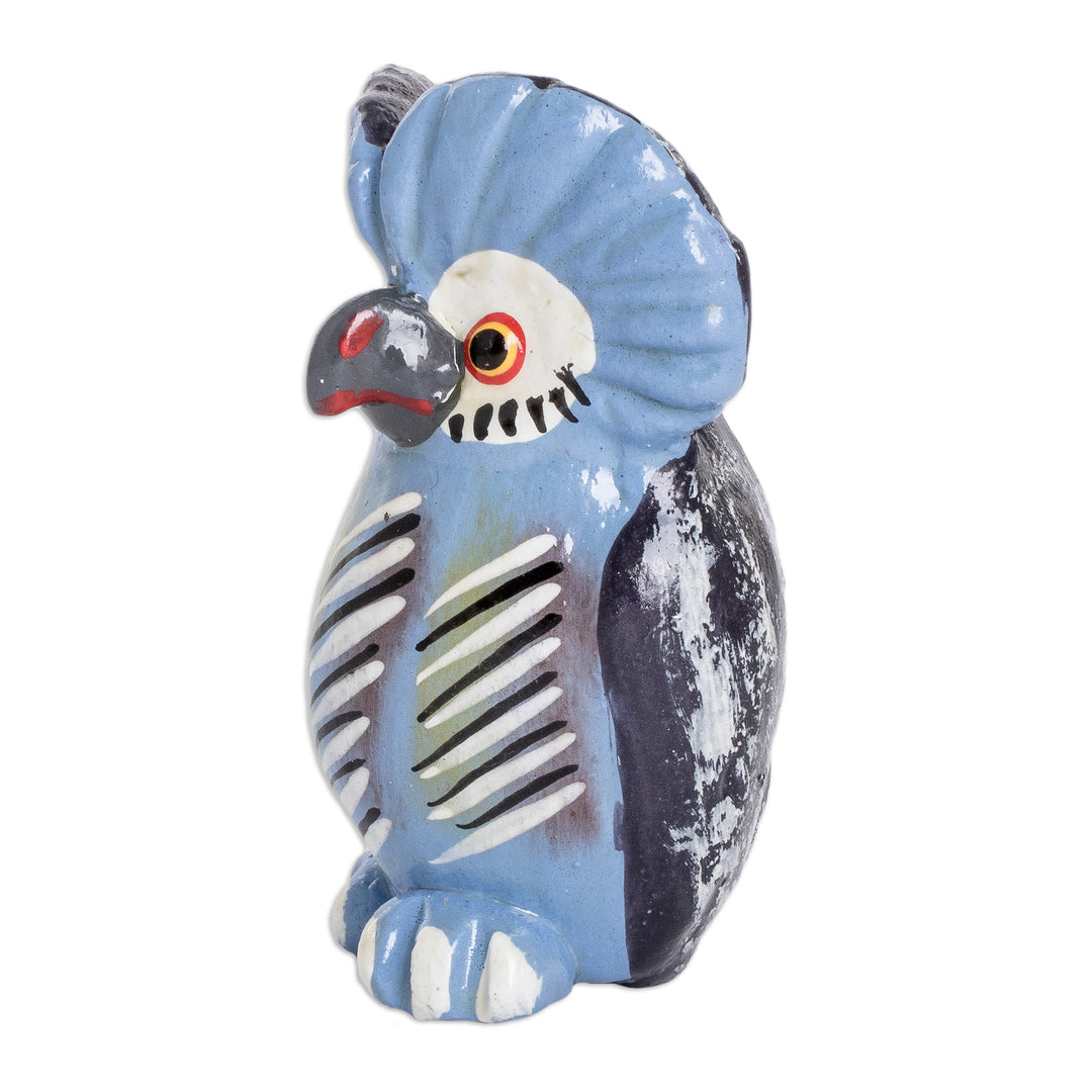 Ceramic Owl Figurine in Light Blue Hand-Painted in Guatemala - Curious Tecolote