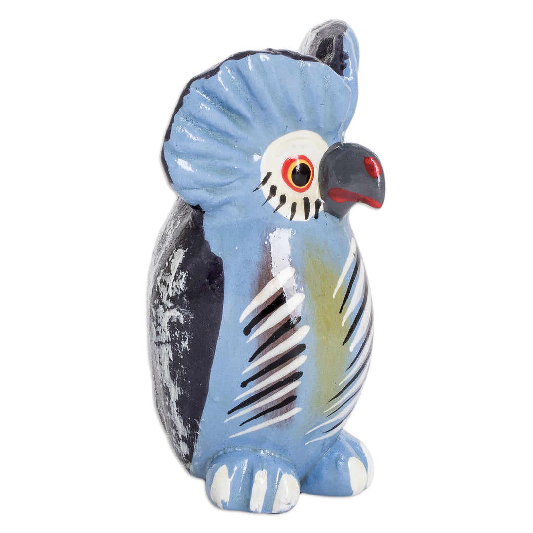 Ceramic Owl Figurine in Light Blue Hand-Painted in Guatemala - Curious Tecolote