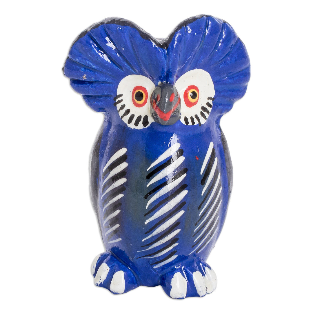 Ceramic Owl Figurine in Blue Hand-Painted in Guatemala - Delightful Tecolote