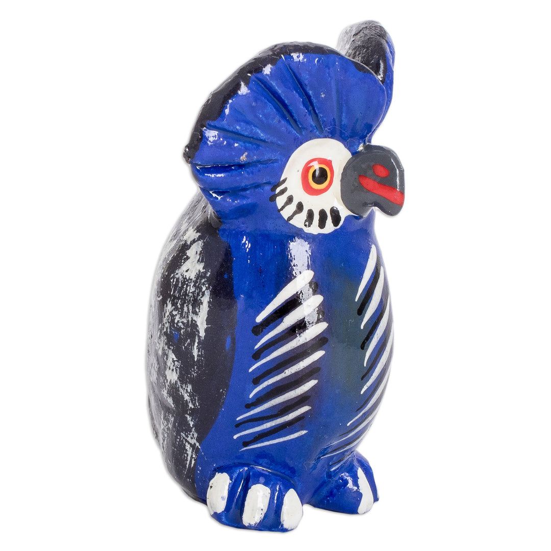 Ceramic Owl Figurine in Blue Hand-Painted in Guatemala - Delightful Tecolote