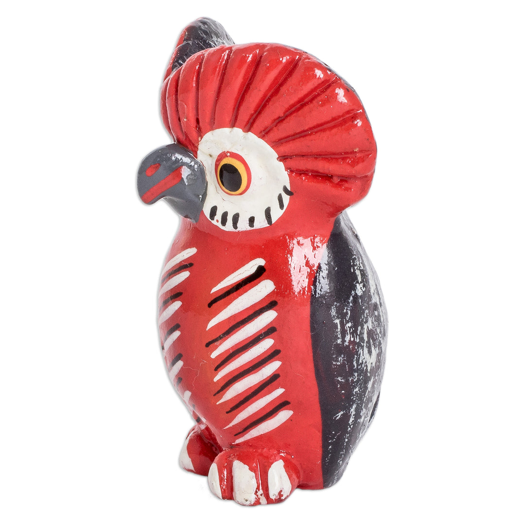 Small Ceramic Owl Figurine in Red Hand-Painted in Guatemala - Vibrant Tecolote