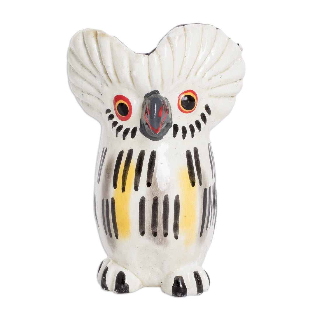 Ceramic Owl Figurine in White Hand-Painted in Guatemala - Charming Tecolote