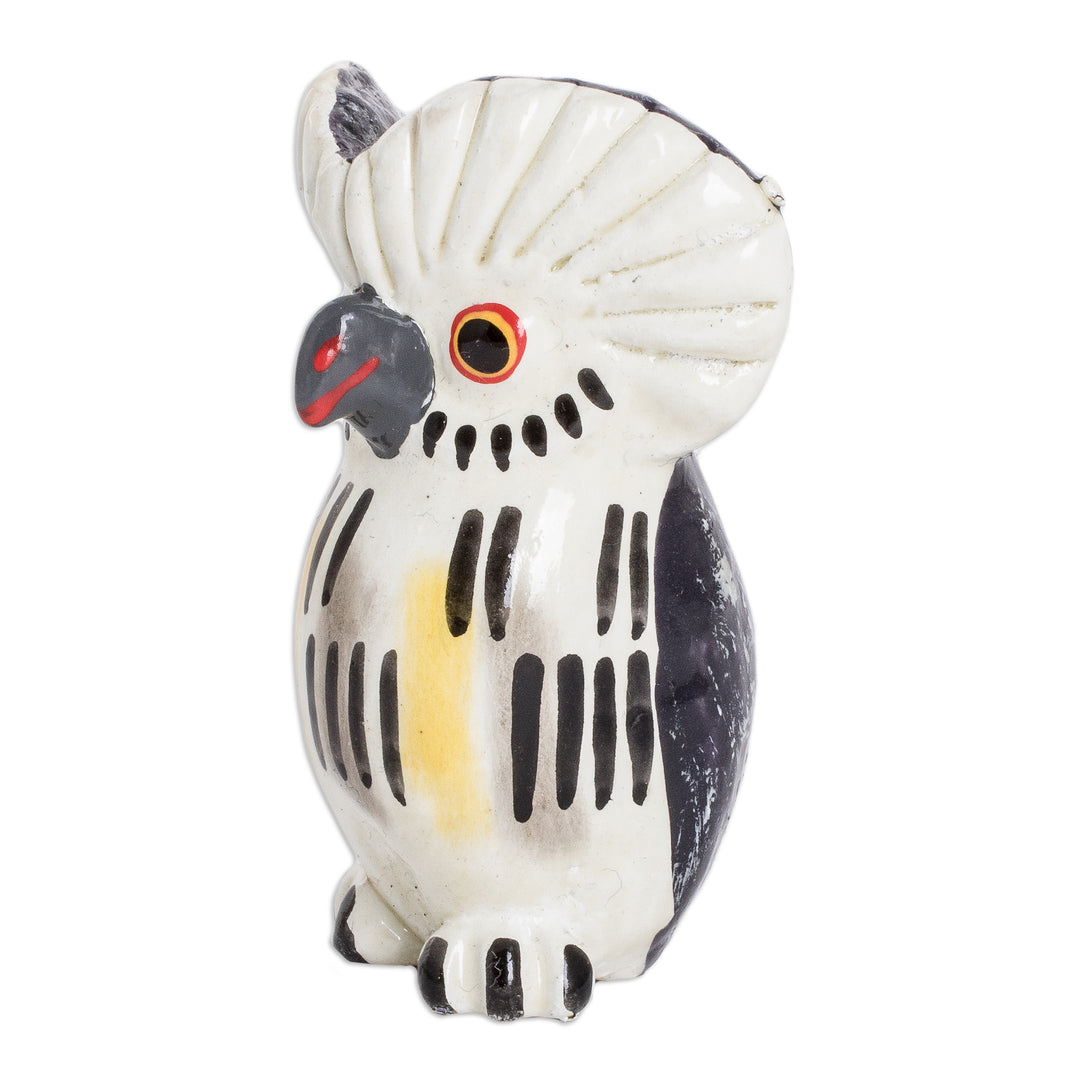 Ceramic Owl Figurine in White Hand-Painted in Guatemala - Charming Tecolote