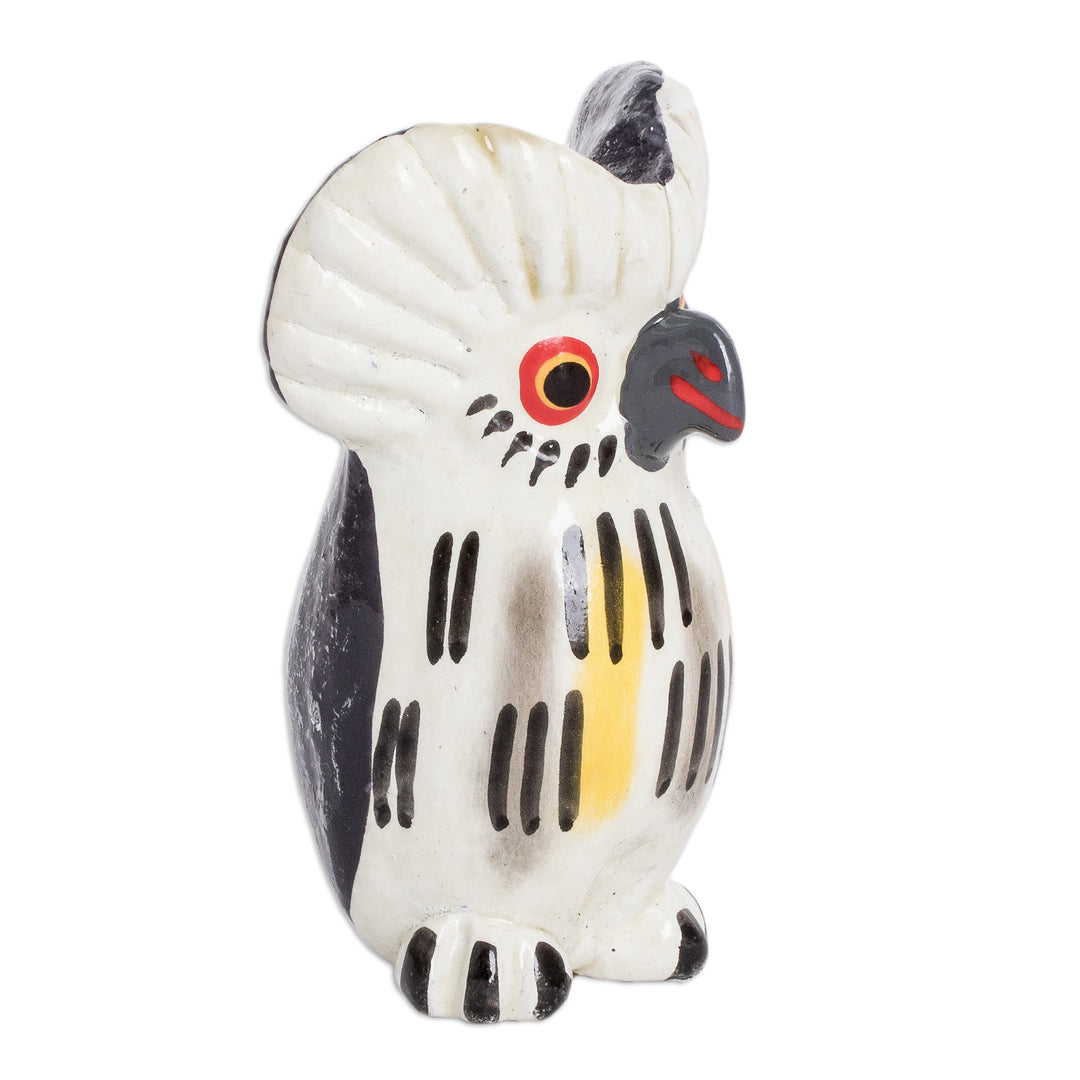 Ceramic Owl Figurine in White Hand-Painted in Guatemala - Charming Tecolote