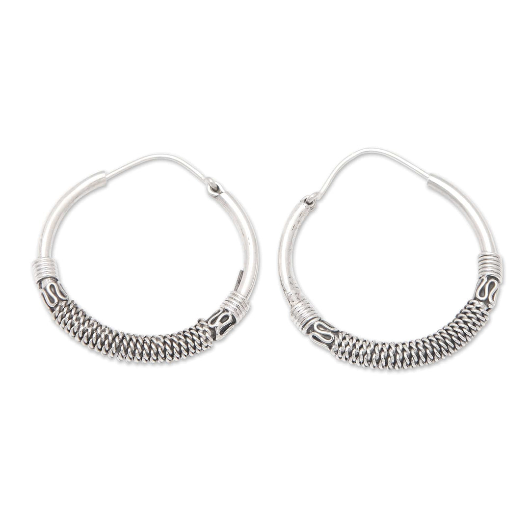 Classic Sterling Silver Hoop Earrings with Braided Accents - Braided Cycles