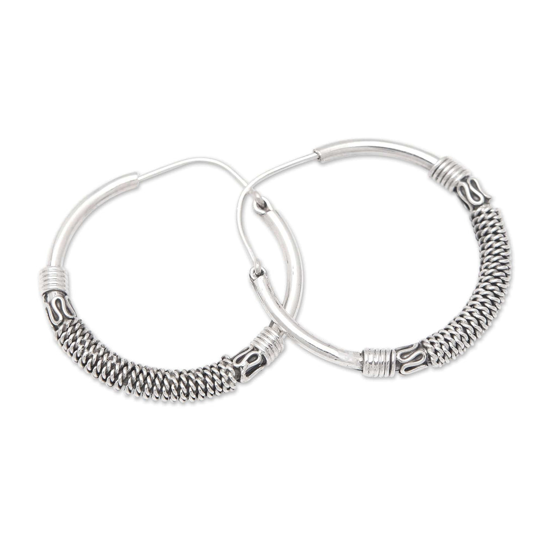 Classic Sterling Silver Hoop Earrings with Braided Accents - Braided Cycles