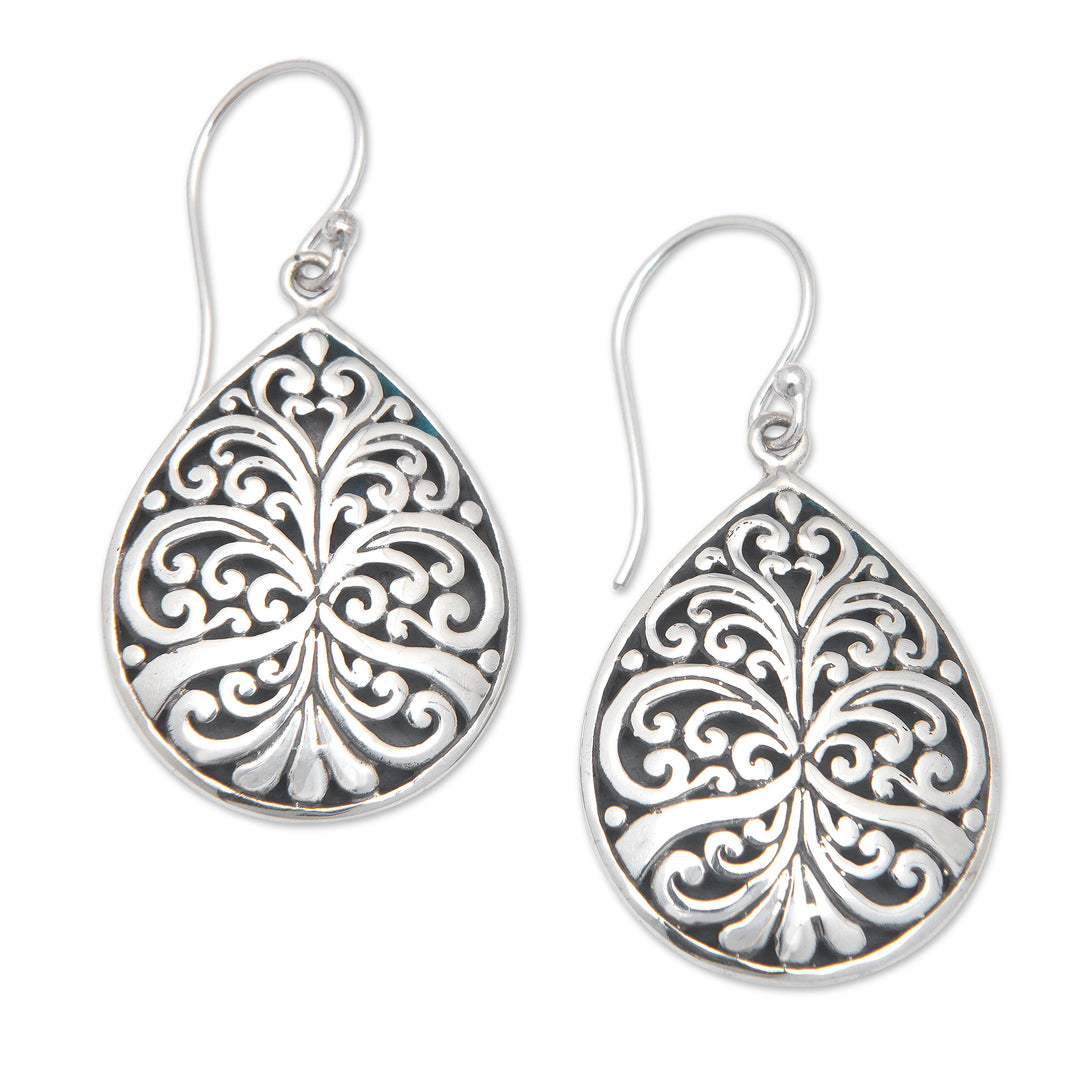 Sterling Silver Dangle Earrings with Swirl Motifs from Bali - Forest Glam