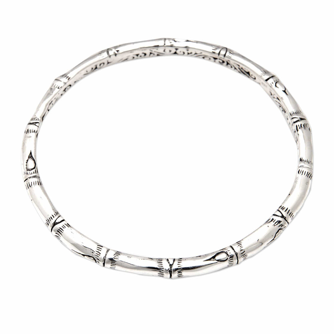 Bamboo Themed Sterling Silver Bangle Bracelet Made in Bali - Bamboo Vibes