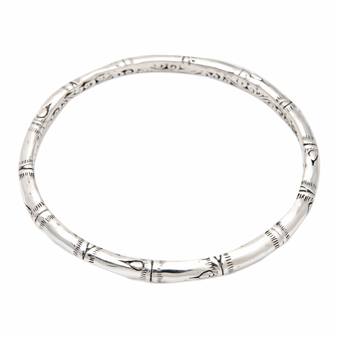 Bamboo Themed Sterling Silver Bangle Bracelet Made in Bali - Bamboo Vibes