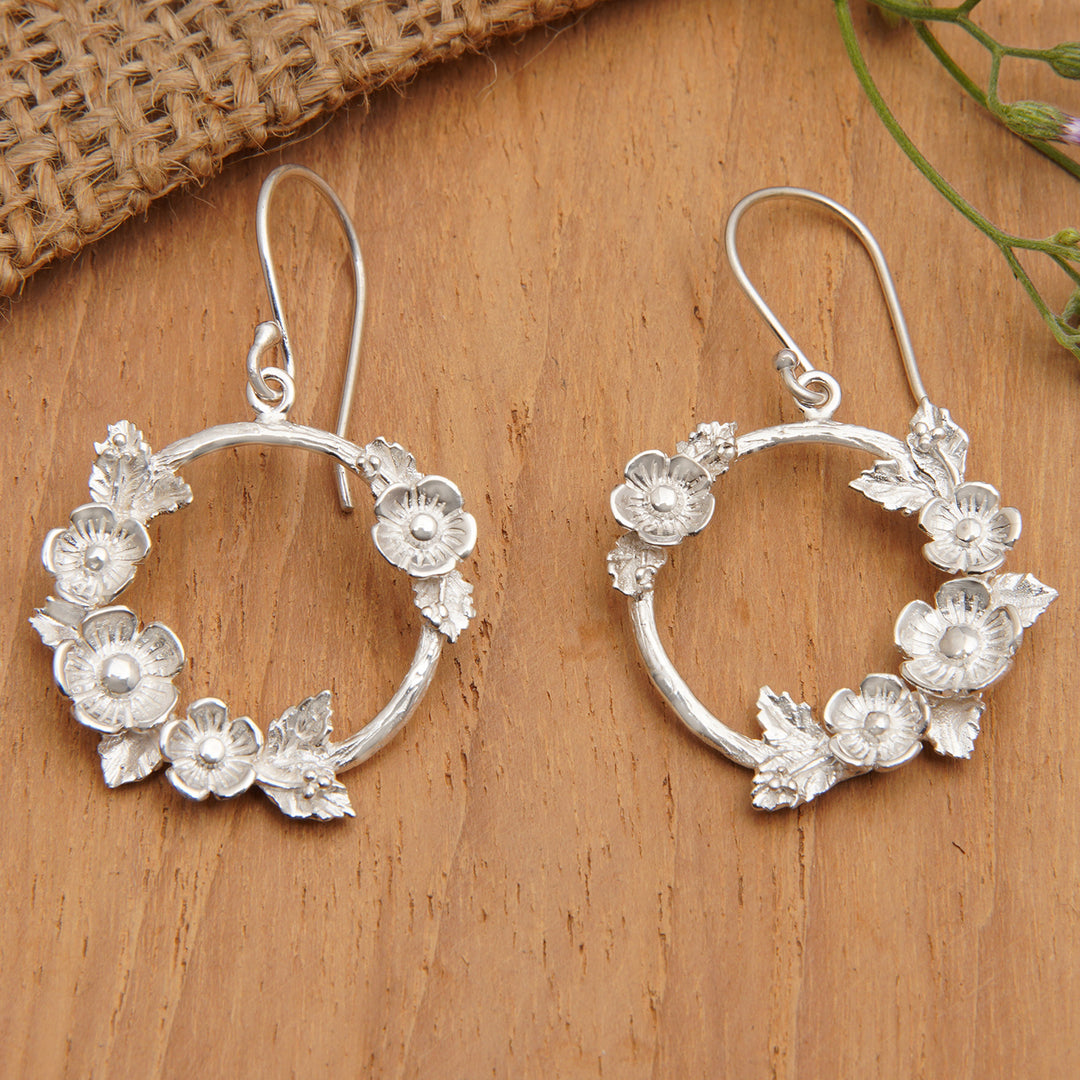 Polished Floral Sterling Silver Dangle Earrings from Bali - Blooming Union