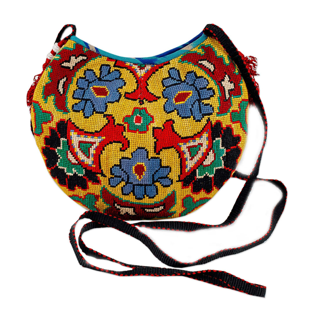 Iroqi Embroidered Floral Silk Sling in Yellow and Blue - Iroqi Arcadia in Yellow