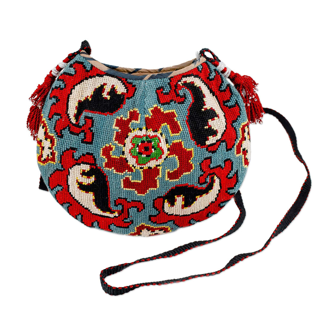 Iroqi Embroidered Floral Silk Sling in Red and Blue - Iroqi Arcadia in Red